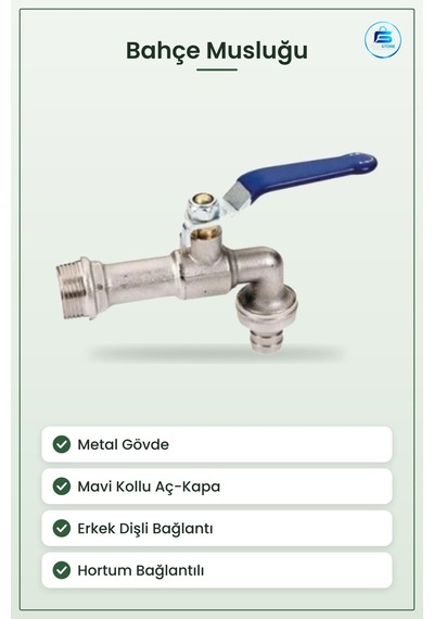 Bahçe Musluğu Mavi Kollu Metal Hortum Bağlantılı Sulama Dış Mekan