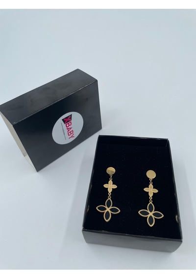 Xbaby Siyah Dolgulu İkili Yonca Gold Küpe Çok Renkli