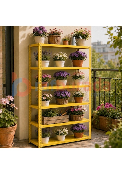 6 Katlı Renkli Dekoratif Çelik Raf - Çiçeklik Rafı, Ofis Rafı 0,70 Mm Mavi-59x93 Cm-100 Cm