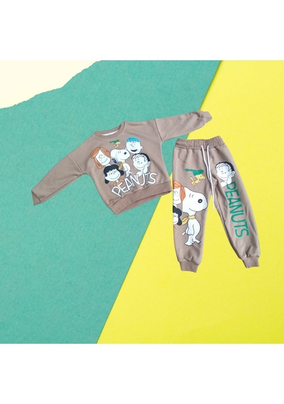 Trend Kids 2 İplik Şardonlu Peanuts Alt & Üst Takım Bej