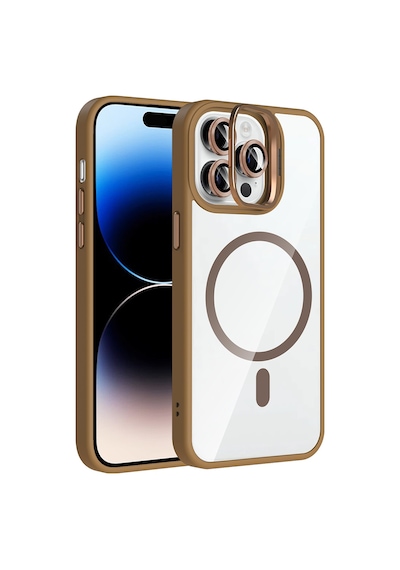Apple Uyumlu iPhone 14 Pro Max Kılıf Standlı + Kamera Lens Koruma Setli M-safe Şarj Özellikli Mkst Desert Titanyum Desert Titanyum