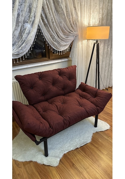 Modern Ikili Yataklı Kanepe Tekli 2'li Çift Kişilik Koltuk Ev Ofis Balkon Teras Kanepesi - Bordo Bordo Modernk11
