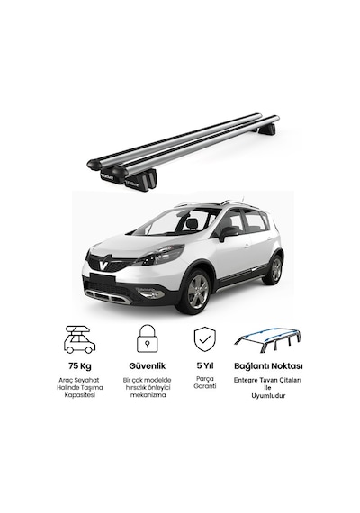 Pençe Renault Grand X Mod 2012-2016 Uyumlu Gri Ara Atkı Port Bagaj Tavan Barı