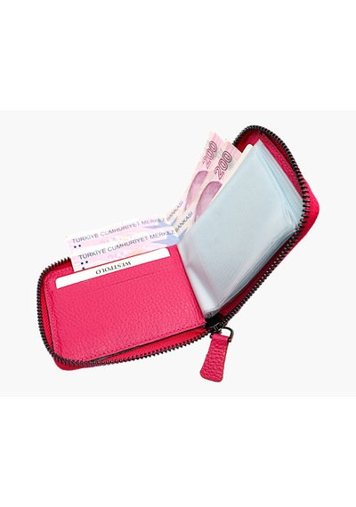 Westpolo Hakiki Deri Unisex Fermuarlı Cüzdan Kartlık - Fuşya Fuşya