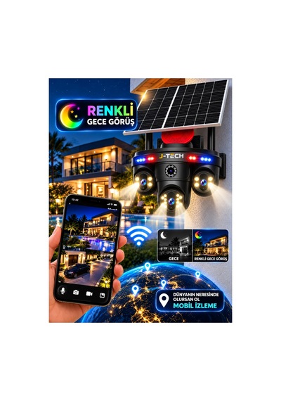 J-tech Solarmax 4k 2 Yıl 20gb Data Sım 4g Solar Ptz Sesli Akıllı 3 Kamera Güvenlik Kamerası