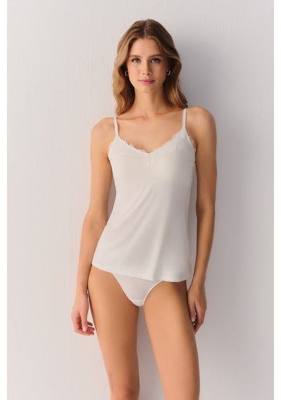 Suwen Comfy Modal İnce Askılı Atlet Sw4027036 Ekru