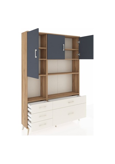 Arges Dolap 8 Raflı 5 Çekmeceli 3 Kapaklı 132x30x195 Çam-antr... Çam