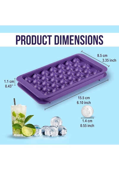 Yuvarlak Buz Küpü Tepsisi - Dondurucu İçin Buz Küpü Tepsileri 2, Sarı/mor, 66 Pcs Çok Renkli