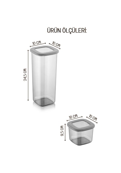 Vienev Serigrafi Etiketli Foly Kare Erzak Saklama Kabı Antrasit 12'Li 9 x (0.55 L) 3 x (1.75 L) Antrasit