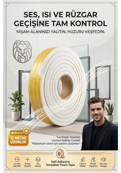 Tr 12 Metre Bölünebilir Kapı Pencere İzolasyon Süngeri 22x8 Mm Yapışkanlı Yalıtım Bandı 723807