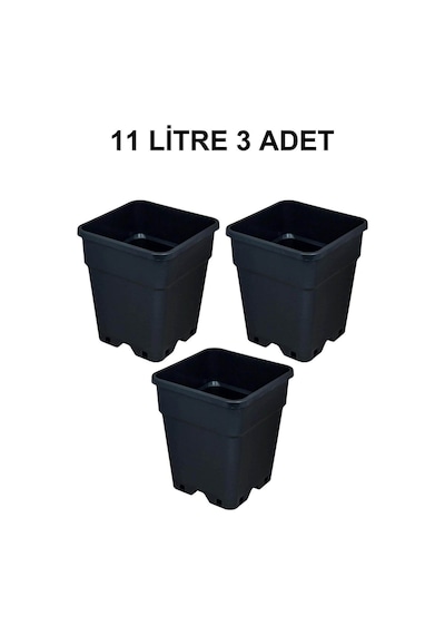 Grow Wizard Plastik Kare Saksı 11 Litre 3 Adet