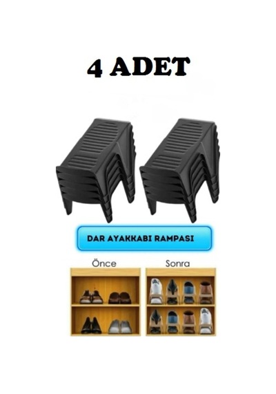 Ayakkabı Rampası, 4'lü Tekli Ayakkabı Düzenleme Ürünü Siyah, Dolap Içi Düzenleyici Organizer Plastik Diğer