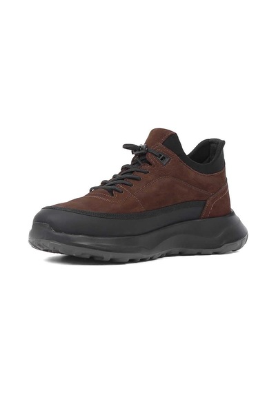 Erkek Kahverengi Nubuk Siyah Deri Sneaker