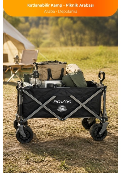 Rovos Taşınabilir Kamp Arabası, Katlanabilir Portatif Pazar Piknik Vagon Market Bahçe Arabası
