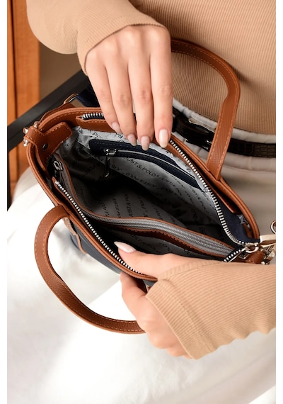 Just Polo Kadın Spor Model Ayarlanabilir Askılı Şık El Ve Omuz Çantası Ebat : 24 X 20 Cm Shopper Lacivert - Taba 37877028
