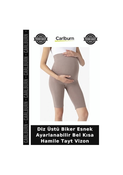 Carlburn Diz Üstü Biker Esnek Ayarlanabilir Bel Kısa Hamile Tayt Vizon Ev Kıyafeti Anne Giyimi Sportif Stil