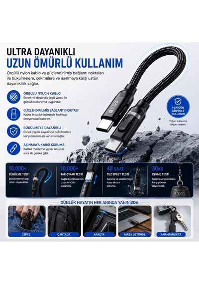 S-link Armor Cc-020 60w 20 Cm Type-c To Type-c Pd Örgülü Metal Başlıklı Siyah Hızlı Şarj Kablosu, Kısa Type C Kablo İphone Vb Tüm Type C Telefon Ve Tabletler İle Tam Uyumlu