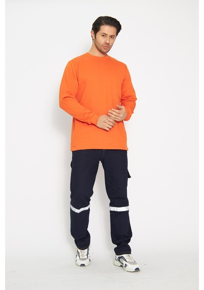 Orange Safety Sıfır Yaka Sweat %100 Pamuk Turuncu