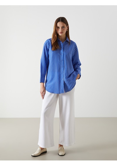 Lcw Modest Mavi Çizgili Oversize Kadın Gömlek Tunik