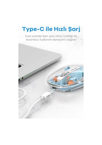 Bluetooth Usb Çift Modlu Sessiz Mouse, Şeffaf Mıknatıslı Kapaklı, Type-c Şarjlı, Dpı Ayarlı, Kablosuz 10m Çeki ... 39005327