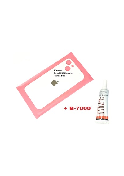 Tkgz Apple Uyumlu iPhone 13 Arka Pil Batarya Kapağı Cam+b-7000 Beyaz