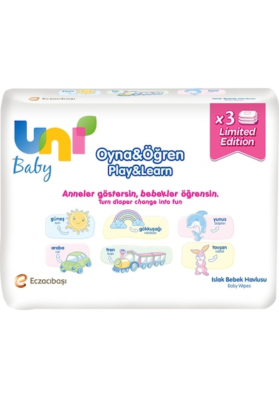 Uni Baby Oyna Öğren Islak Bebek Havlusu 3'Lü Avantaj Paketi 156'Lı
