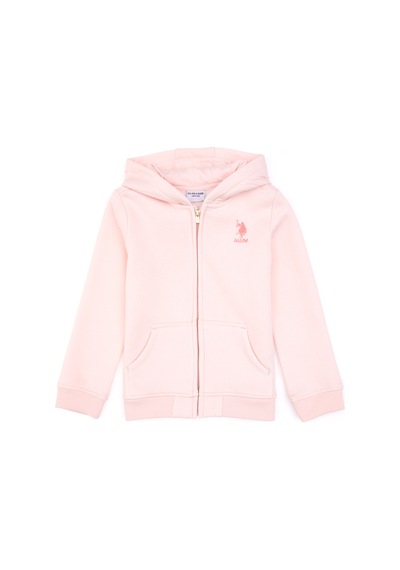 U.S. Polo Assn. Kız Çocuk Açık Pembe Kapüşonlu Fermuarlı Şardonlu Basic Sweatshirt 50316809-VR078