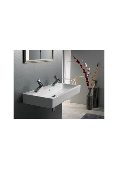 Çift Hazneli Etajerli 100 Cm Seramik Lavabo Tasarımı 508 Yeşil