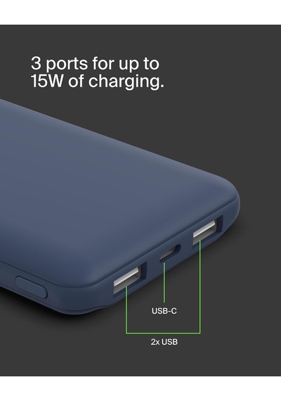 Ayrex 10000 Mah Powerbank, 15w Usb-c & 12w 2xusb-a Girişli, Kompakt Dizayn, Kablo Dahil, Mavi