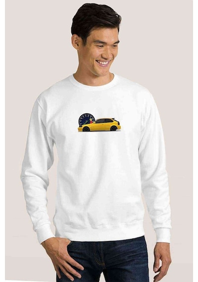 Cıvıc Hb Ibre Kadran Sarı Baskılı Beyaz Erkek Örme Sweatshirt