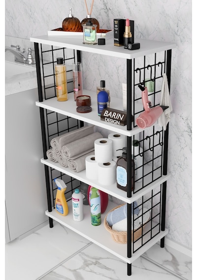 Çevir Kur Kolay Kurulum 4 Katlı Banyo Rafı Metal Telli Çok Amaçlı Organizer Dolap Stand Raf Beyaz