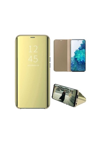 Huawei Y7 Prime 2019 Uyumlu Aynalı Kapaklı Lüx Kılıf Gold