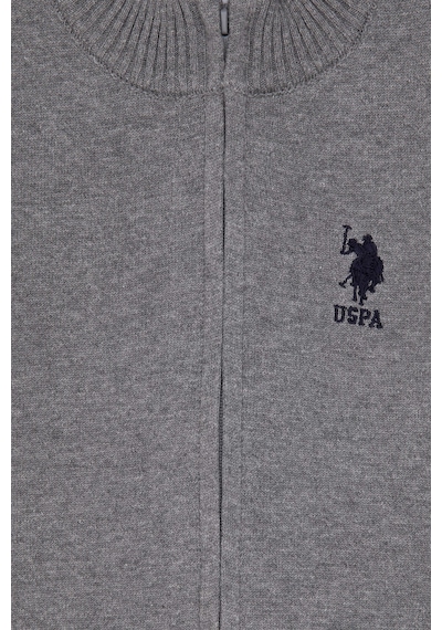 U.S. Polo Assn. Erkek Çocuk Gri Melanj Fermuarlı Triko Hırka 50295560-VR086