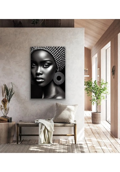 Afrikalı Siyahi Kadın Kanvas Tablo 70x100 Cm Siyah Beyaz