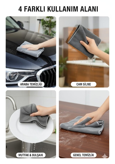 Nobera Duoclean Çift Etkili Temizlik Bezi - Mikrofiber & Cam Bezi 2'si 1 Arada 1 Adet Gri