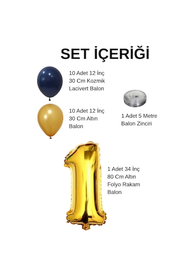 2 Yaş Sarı Lacivert Taraftar Temalı Doğum Günü Seti Altın Kozmik Lacivert Balonlar Altın Folyo Rakam Altın