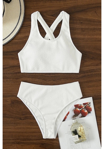 Ang Butik Kadın Beyaz Çapraz Sırt Detaylı Iç Çamaşır Takımı