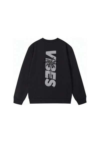 Unisex Oversize Vibes Baskılı Bisiklet Yaka Siyah Sweatshirt Siyah