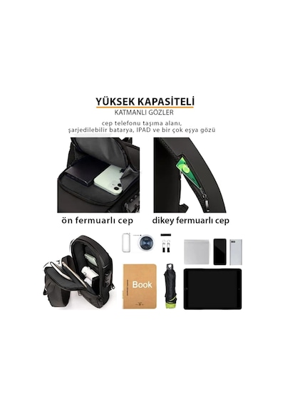 Newish Polo Vegan Deri Ayarlanabilir Çapraz Askılı Unisex Göğüs Omuz ve Bel Mini Sırt Çantası - Siyah