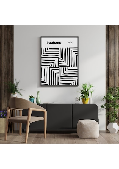 Bauhaus Siyah Çizgiler Duvar Tablosu Çerçeveli 2'li Set Siyah Renk 35 X 50 Boyut/ebat