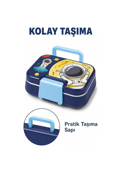Happi Astronot Paslanmaz Çelik Bölmeli Beslenme Kutusu 1030 Ml Çatal Kaşık Dahil Lacivert