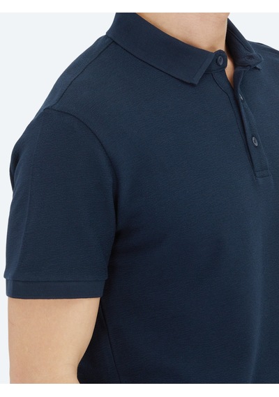 Kip Lacivert Düz Polo Yaka %100 Pamuk T-shirt