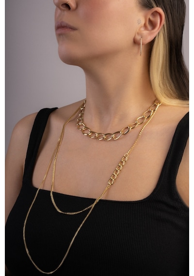 So Chic Modern Tasarım 18 Ayar Sarı Altın Kaplama 44 Cm Gümüş Zincir Kolye