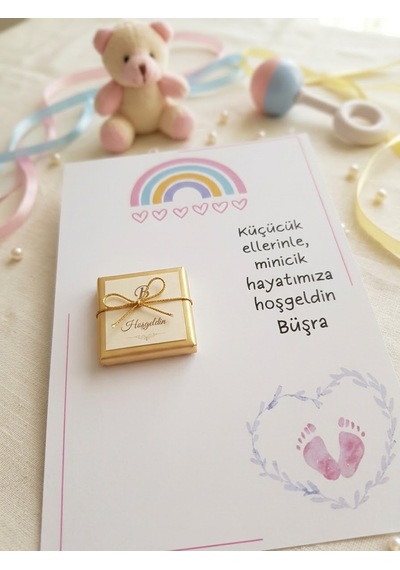 50 Adet Hazır Kişiye Özel Bebek Hediyelik Kartı, Hoşgeldin Bebek Hatıra Kartı