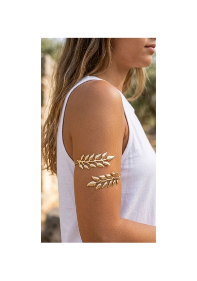 Luleaf Gold Yıldız Figürlü Altın Renkli Kol Takısı Üst Kol Bileziği Bohem Spiral Kolluk Gold Pazu Takısı Koyu Yeşil