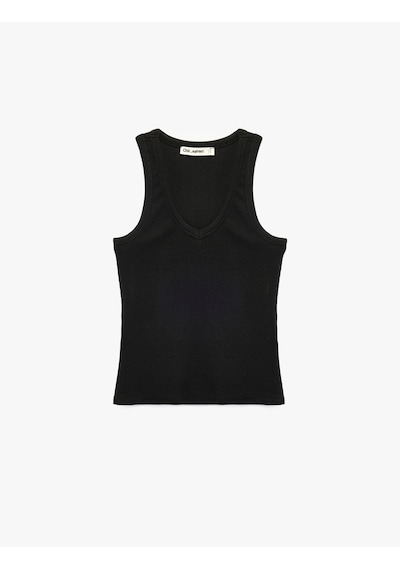 Koton Kaşkorse Modal Karışımlı V Yaka Kolsuz Slim Fit Atlet Siyah 6sal30273ık