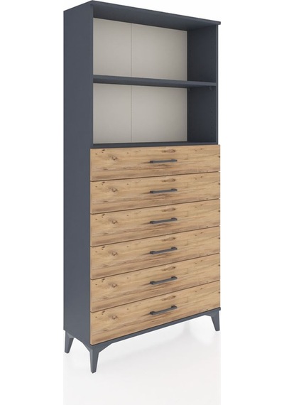 Arges Dolap 2 Raflı 6 Çekmeceli 88x30x182 Antrasit-çam Antrasit