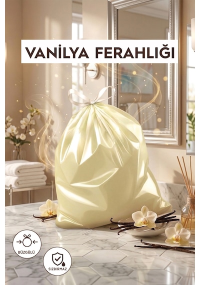 Büzgülü Vanilya Kokulu Orta Boy 55x60 Cm 15'li 3 Rulo Çöp Poşeti
