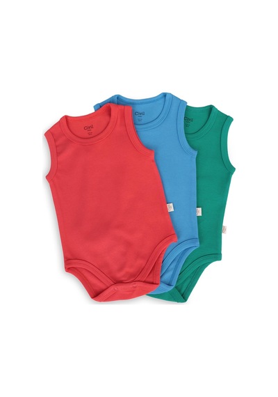 Civil Baby 3'lü Karışık Renk 3-36 Ay Çıtçıtlı Badi - Kırmızı