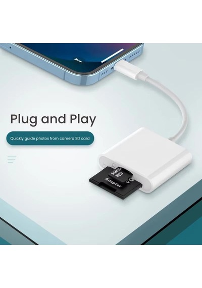 Ga27 İ-os İ-pad Ve İ-phone Uyumlu 8 Pin Lighting Çevirici Adaptör Micro Sd Ve Sd Kart Okuyucu 8 Pin